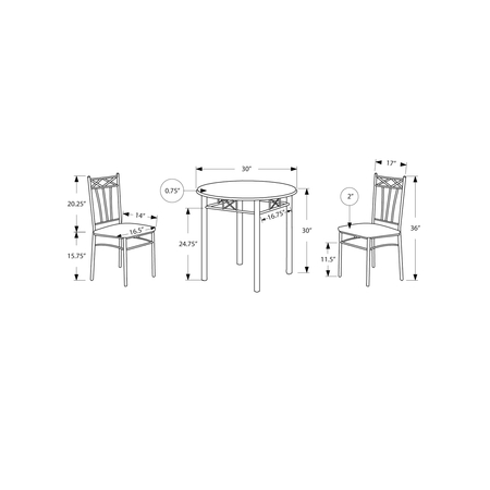 Monarch Specialties Dining Set - 3Pcs Set / Espresso / Silver Metal I 3075